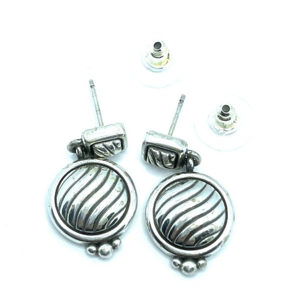 Brighton Square & Circle Flower Dangle Silver Post Authentic Earrings